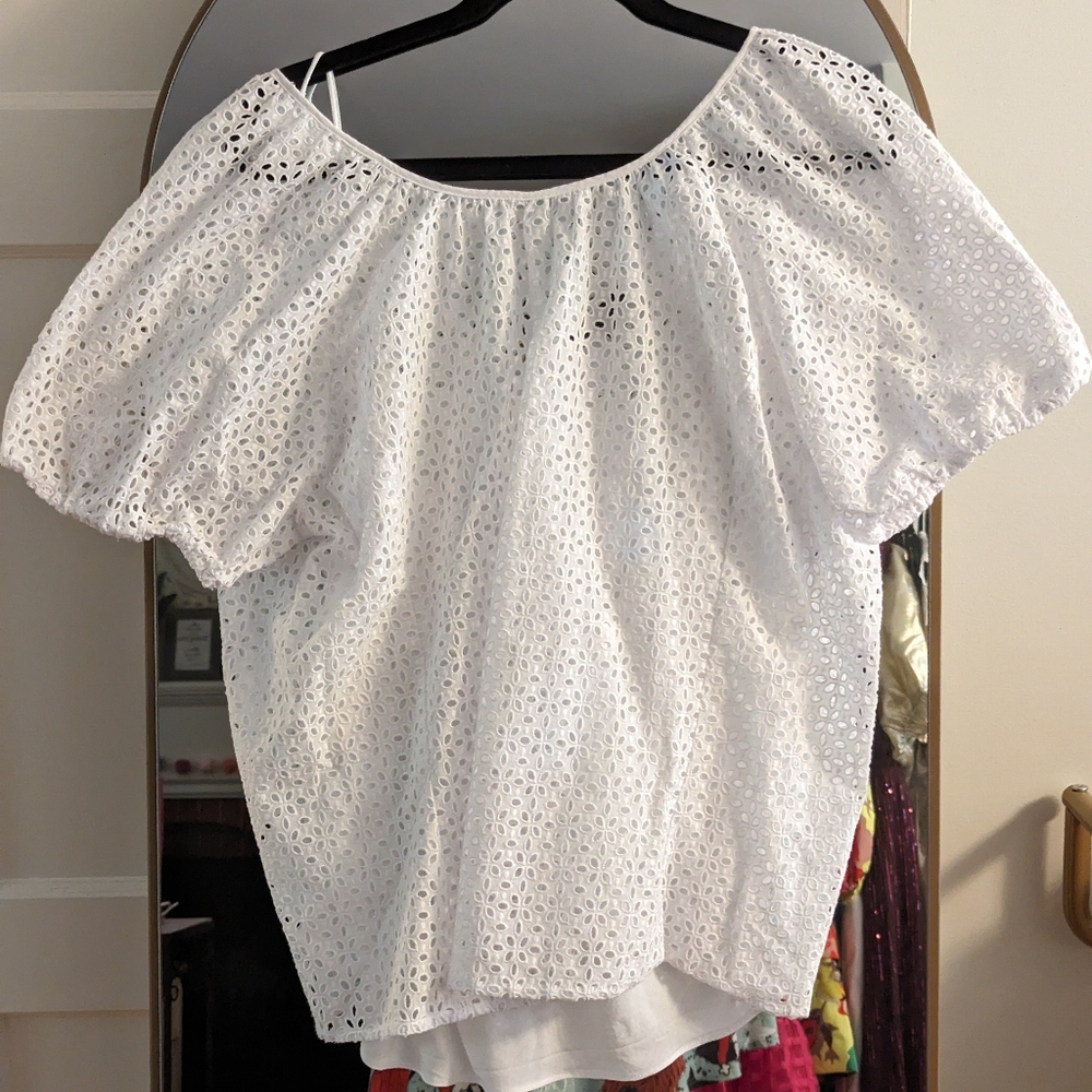 White eyelet top with built in cami